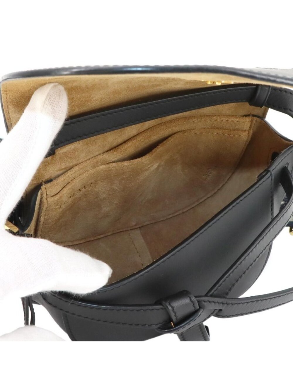 ★SOLD★ Loewe Gate Dual Mini Shoulder Bag Leather Black Gold - Picture 7 of 10
